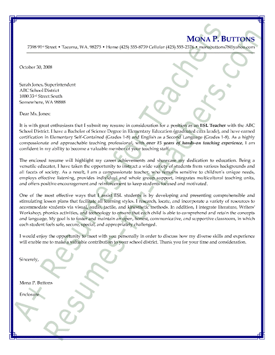 letter of application letter of intent for teacher