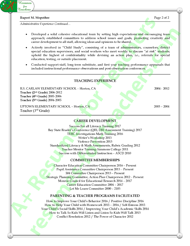 Assistant Principal Resume Sample - Page 2