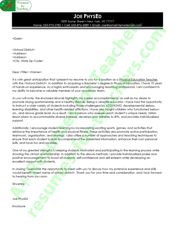 Physical Education Application Letter Sample