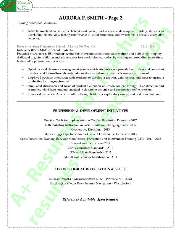Special Education Teacher Resume Example - Page 2